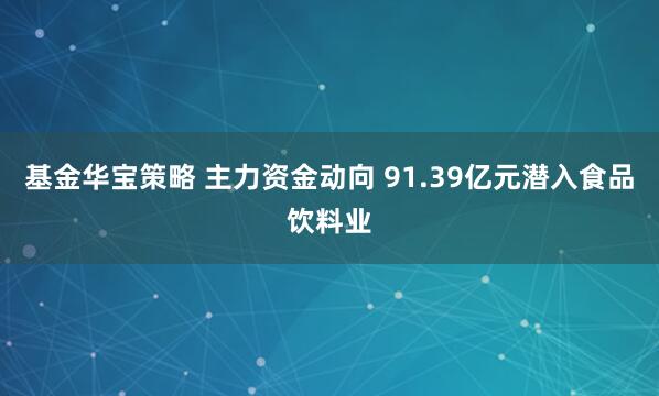 基金华宝策略 主力资金动向 91.39亿元潜入食品饮料业